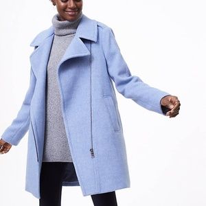 Loft Light Blue Wool Asymmetrical Moto Coat NWT